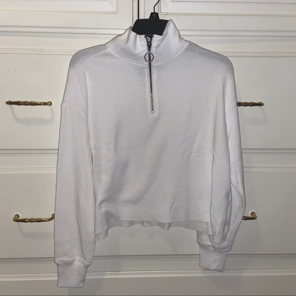 Hollister White Half Zip Up Top